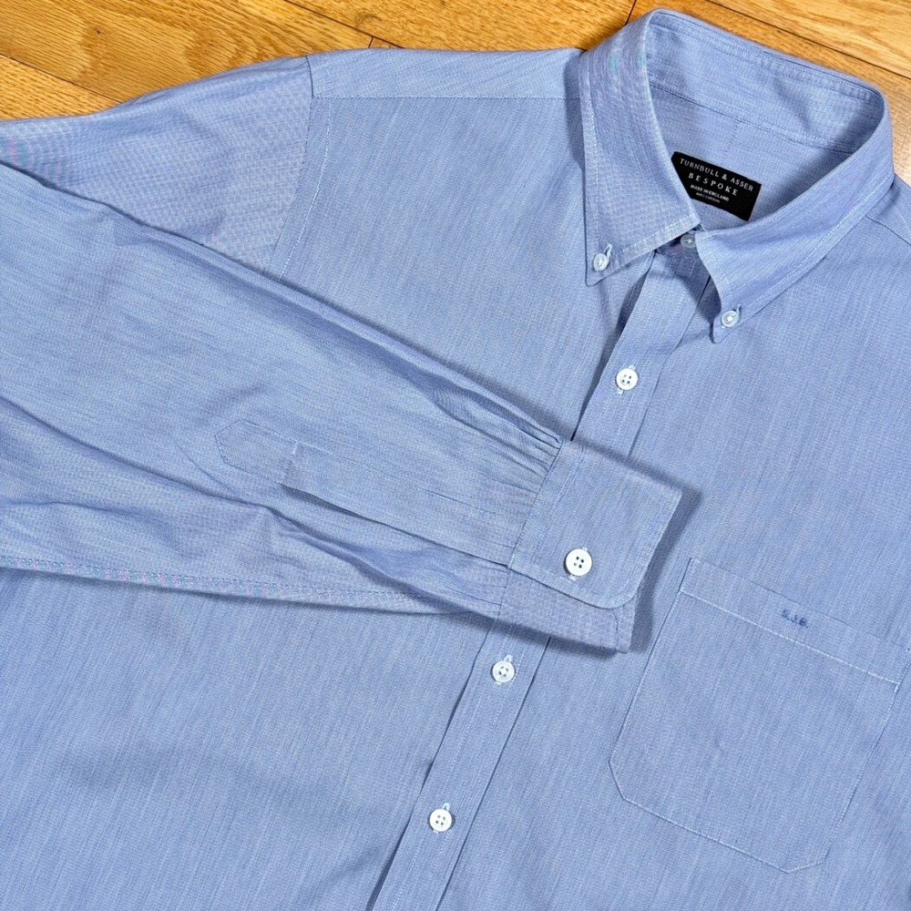 Turnbull Asser Bespoke 17 Blue Stripe Oxford Button Down Shirt Made in England